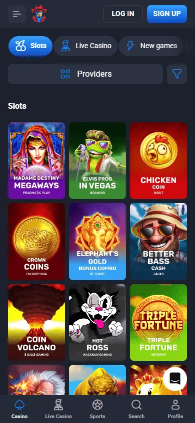Lucky Hunter Casino mobile games screen
